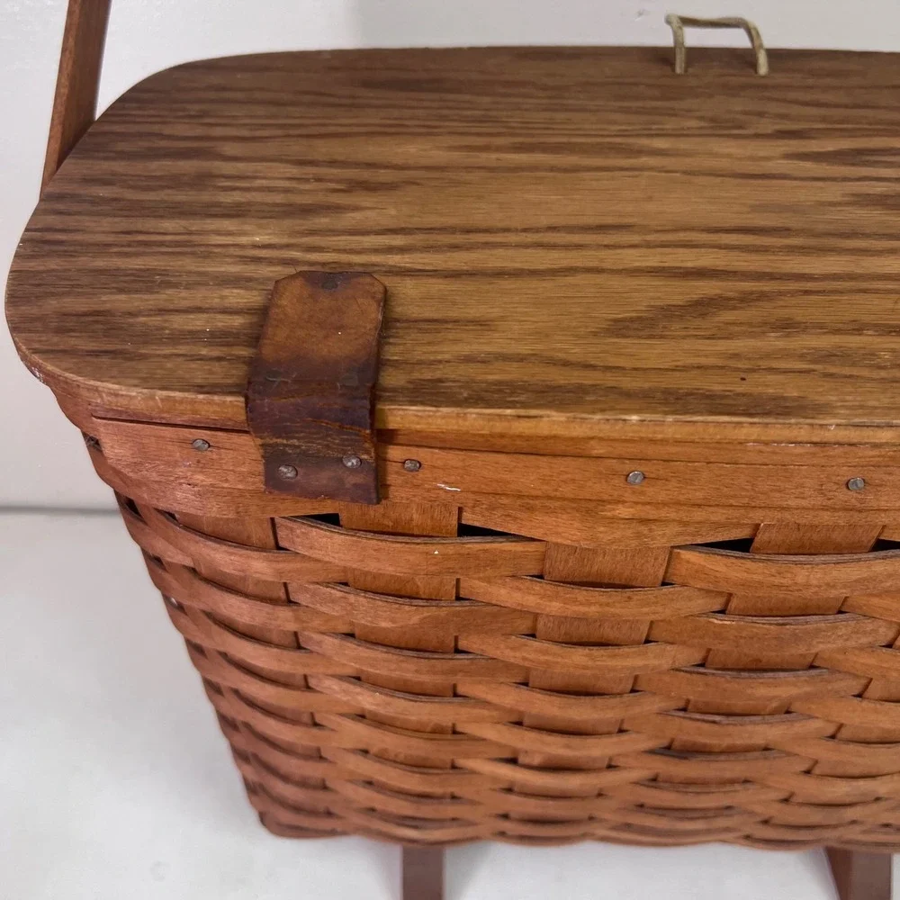 Longaberger Footed Lidded Magazine Basket Plastic Protector 1992 Dresden Ohio